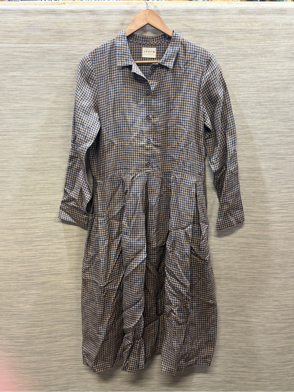 Offon Brown Gingham Linen Midi Shirtdress Sustainable Slow Fashion Women’s M